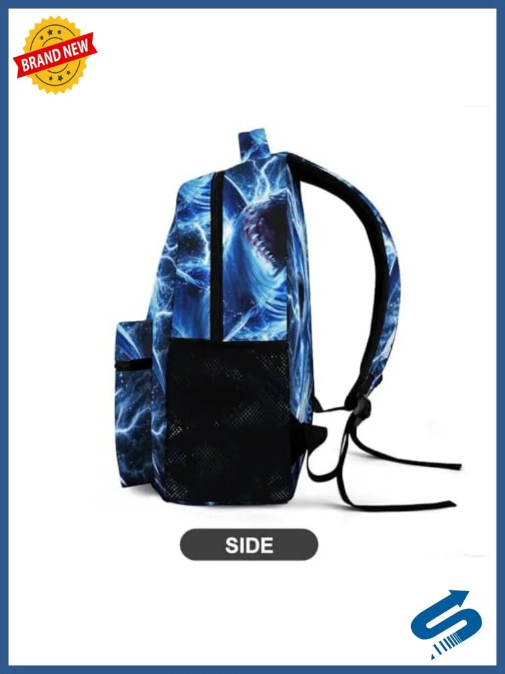 Shark Lightning Print Backpack 600D Oxford Fabric Large Capacity School Bag
